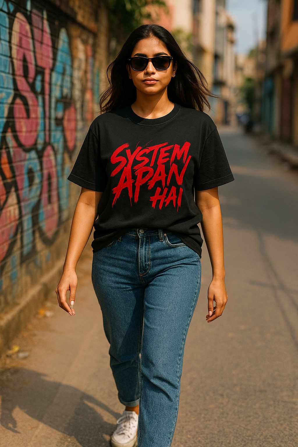 "System Apan Hai" Black Tshirt