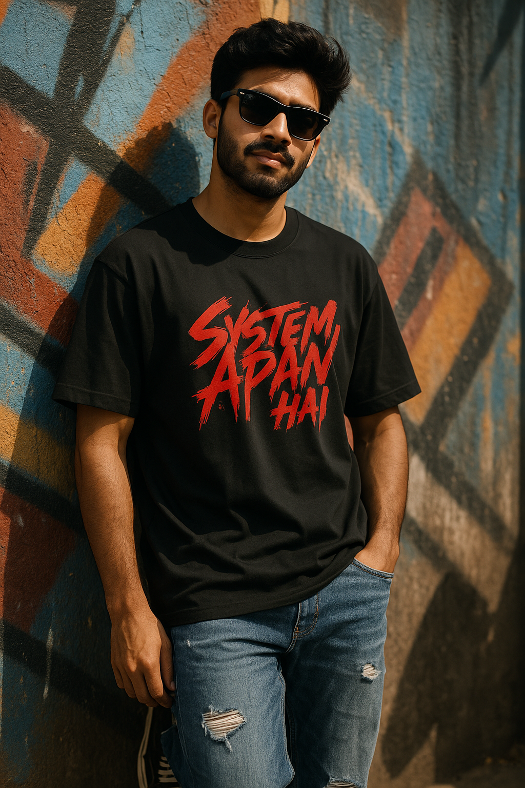 "System Apan Hai" Black Tshirt